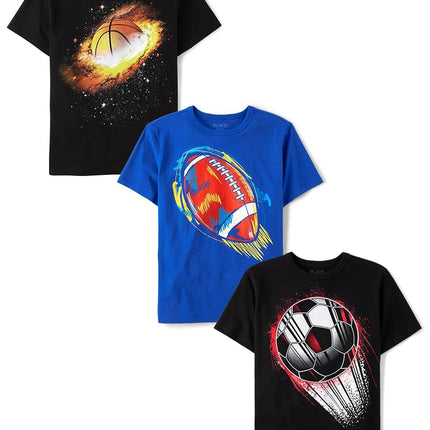 T-shirts graphiques à manches courtes The Children's Place pour bébés garçons, en lots multiples, lot de 3 (basket-ball solaire/football/football américain), très petit