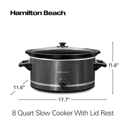Hamilton Beach Slow Cooker with Lid Rest, 8 Quart (7.6 L), Black, Extra-Large Capacity, 3 Heat Settings, Dishwasher Safe Stoneware Crock, Model 33182
