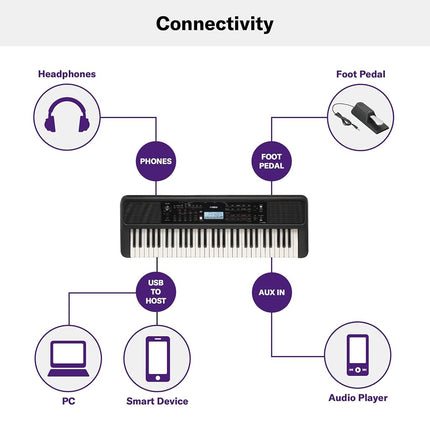 Clavier portable Yamaha PSR-E383 61 touches sensibles pour débutants avec pupitre, adaptateur secteur