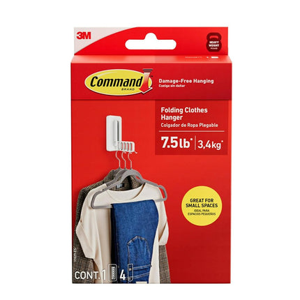 Colgador de ropa plegable Command, soporta hasta 5 perchas 7.5 lb, 1.5 lb por peldaño, 1 gancho con 5 peldaños, 3 tiras, organizador de armario, organización del hogar