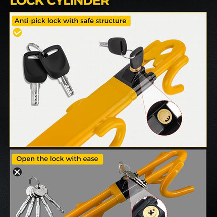 SEALIGHT Car Steering Wheel Lock with 2 Keys Car Double Hooks & Heavy Duty Car Club Steering Wheel Lock Adjustable Antitheft Locking Devices for Cars Truck Van SUV