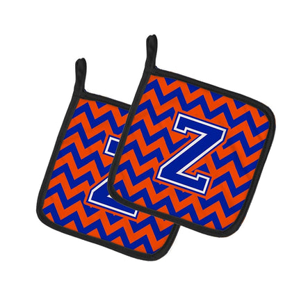 Caroline's Treasures Letter Z Pair of Pot Holders CJ1044-ZPTHD, Fabric, Chevron-Blue and Orange