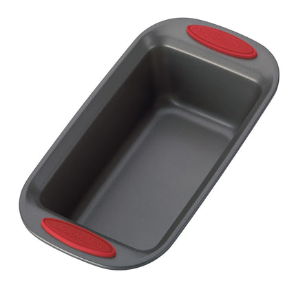 Rachael Ray 47962 Yum-o! Bakeware Oven Lovin' Nonstick Loaf Pan, 9-Inch by 5-Inch Steel Pan, Gray with Red Handles