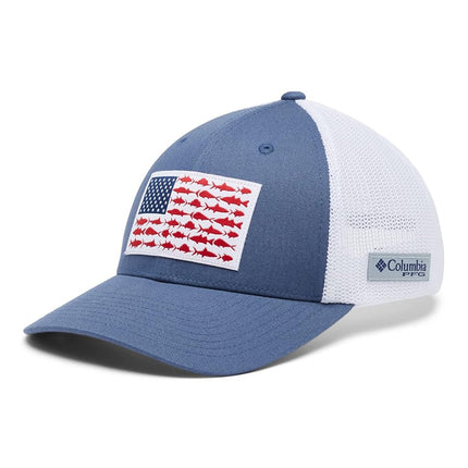 Columbia Men's PFG Fish Flag Mesh Ball Cap-High, Night Tide/White, Large-X-Large