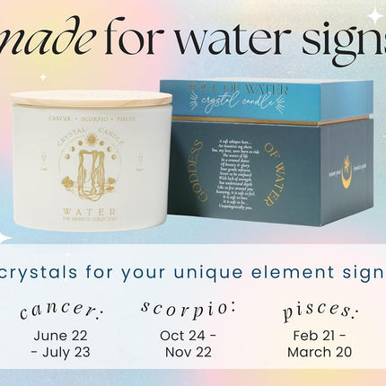 Pisces, Cancer, Scorpio Gifts for Women - 340g Wood Wick Candles that Crackle with Crystals and Healing Stones. Healing Crystal Candles for Women Home Scented. Soy Wax, for Zodiac Birthdate