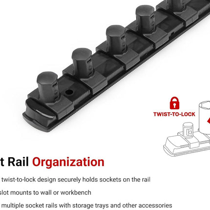 TEKTON 1/4 Inch Drive x 8 Inch Socket Rail, 13 Clips (Black) | OSR01213 | Made in USA
