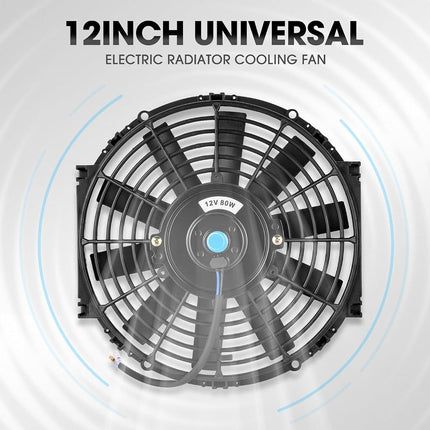 DNA Motoring 12 Inch High Performace Electric Cooling Slim Radiator Fan with Mount Kit, Black, RAF-12+FMK