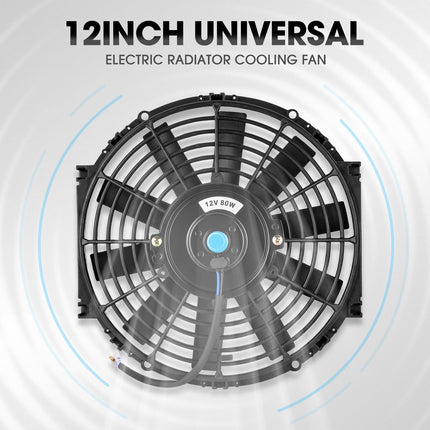 DNA Motoring Ventilador eléctrico delgado de alto rendimiento de 12 pulgadas para radiador con kit de montaje, negro, RAF-12+FMK