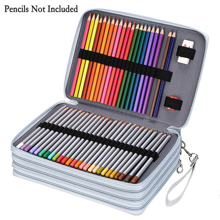 BTSKY Deluxe PU Leather Pencil Case for Colored Pencils - 160 Slot Pencil Holder 200 Slots Grey