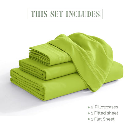 Elegant Comfort Luxurious 1500 Thread Count Egyptian Quality Three Line Embroidered Softest Premium Hotel Quality 4-Piece Bed Sheet Set, Wrinkle and Fade Resistant, Queen, Lime