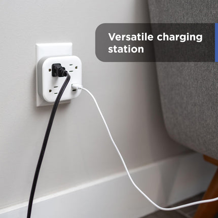 GE UltraPro 3-Outlet Surge Protector Wall Tap, 980J, USB-C & USB-A Ports, Adapter-Spaced Outlets, Circuit Breaker, ETL Certified, Low-Profile Design, White, 85875