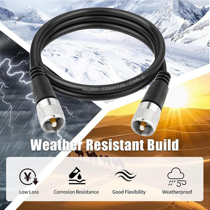 Cable de antena CB RFAdapter, puente coaxial RG8x, cables coaxiales CB de baja pérdida UHF macho a macho de 6 pies, 50 ohmios para antena de radioaficionado