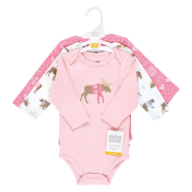 Lot de bodies à manches longues 100 % coton Hudson Baby, motif élan rose, 3-6 mois