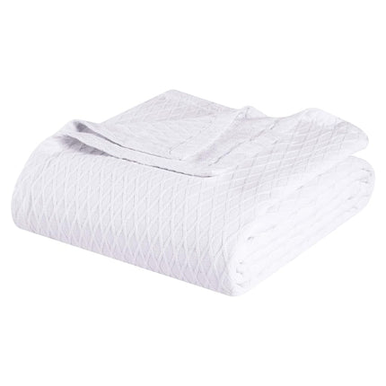 Superior Diamond Weave All-Season Cotton Blanket, Cover for Home, Couch, Bed, Soft, Warm Blankets, Boho Aesthetic, Comfy, Cozy, and Cute Covers, Decorative Bedding Essentials, Throw Size, White