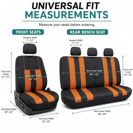 FH GROUP Car Seat Covers Full Set Cloth - Universal Fit, Automotive Seat Covers, Low Back Front Seat Covers, Airbag Compatible, Split Bench Rear Seat, Car Seat Cover for SUV, Sedan, Van Orange