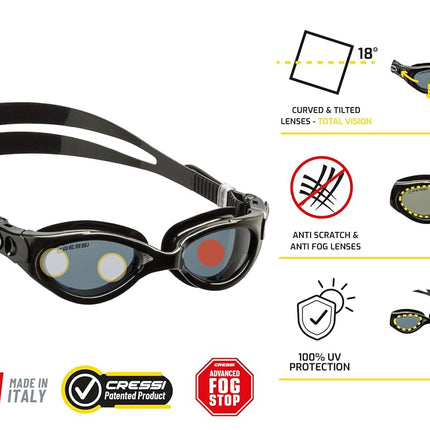 CRESSI Flash Compact Swim Goggles, Black/Pink, Clear lens
