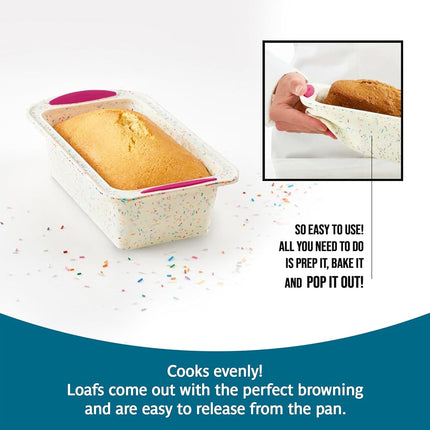 Trudeau Structure Loaf Pan Silicone Bakeware, Medium, White Confetti