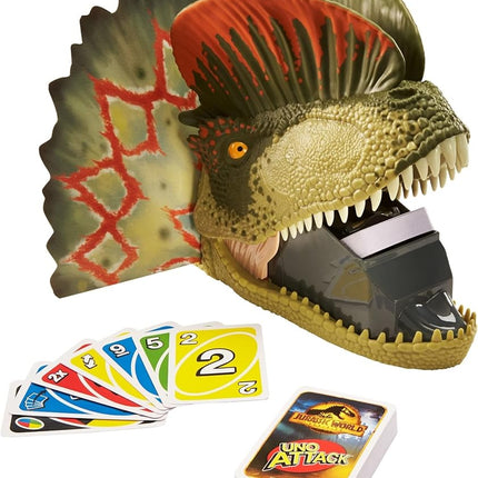 UNO Attack Jurassic World Dominion Card Game with Dinosaur Card Launcher for 2 to 10 Players Ages 7 Years & Older, Toy Gift and Collectible