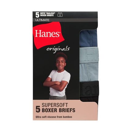 Hanes Ultimate Originals Ultimate Supersoft Boys' Boxer Brief Underwear, Assorted, 5-Pack, Green/Blue/Black 5-Pack, Medium