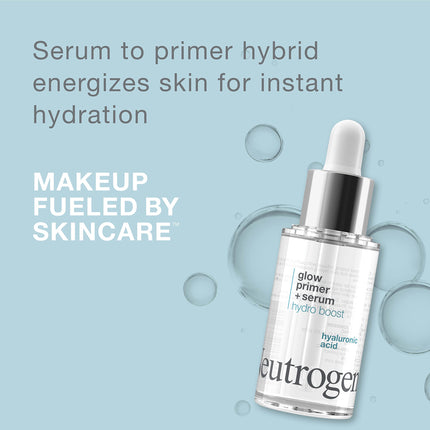 Neutrogena Hydro Boost Glow Booster Primer y Sérum, Sérum Facial Hidratante y Humectante Híbrido, Infundido con Ácido Hialurónico Purificado y Diseñado para Hidratar Instantáneamente, 1.0 fl. oz