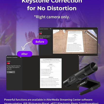 AVerMedia PW313D DualCam 2K Document Camera and Webcam for PC/Mac/Laptop, Autofocus, AI Noise Reduction, Online Teaching, Works with Zoom/Teams/Google Meet, Includes Tripod, TAA/NDAA Compliant