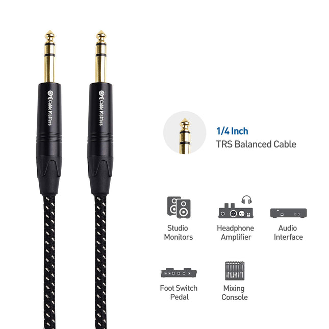Cable Matters Cable de conexión TRS a TRS balanceado de 1/4 (Cable balanceado de 1/4) - 3 metros