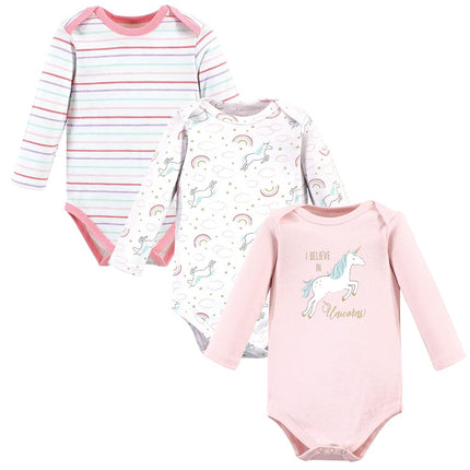 Hudson Baby baby-girls Cotton Long-sleeve Bodysuits, Glitter Unicorn, 0-3 Months