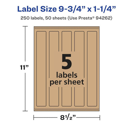 Avery Kraft Brown Rectangle Labels with Sure Feed, 9.75" x 1.25", 250 Kraft Brown Labels, Print-to-The-Edge, Laser/Inkjet Printable Labels