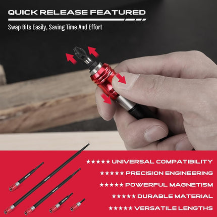 SEDY 5-Piece Magnetic Screwdriver Bit Holder Set, 1/4" Hex Shank Quick Release Extension Adapter | Super Straight Durable CR-V Steel | Universal Fit for Impact Driver Bits | 2", 4", 6", 12", 17" Long