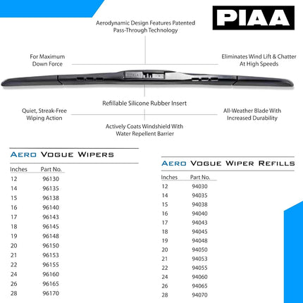 PIAA 96160 Aero Vogue Silicone Wiper Blade - 24 Inches 600mm
