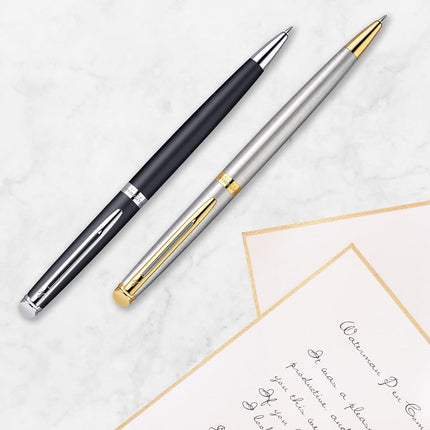 Waterman Ballpoint Pen WATERMAN Hémisphère Ballpoint Pen, Stainless Steel GT, Medium Nib, Blue Ink, Stainless Steel, (S0920370)