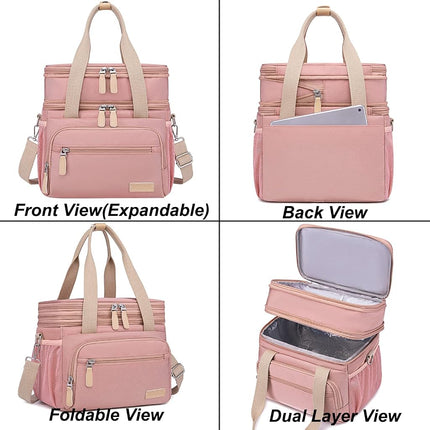 Weitars Lunch Bag for Women, Loncheras para Mujer, Leakproof Insulated Large Lunchbox Dual Compartment Lunch Box Adult for Work Beach Picnic Hiking (15L) (Pink)