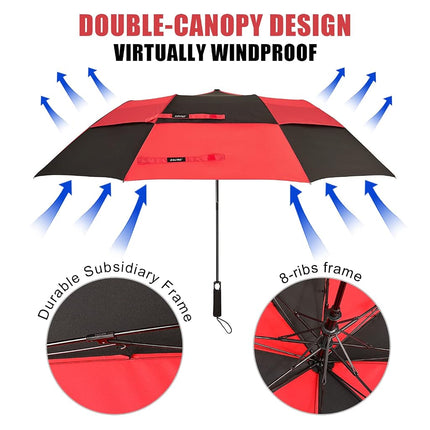 G4Free 62inch Portable Golf Umbrella Automatic Open Large Oversize Vented Double Canopy Windproof Waterproof Sport Umbrellas(Blue/Navy)