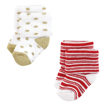 Hudson Baby Baby Girls' Cotton Rich Newborn and Terry Socks, 12 Days of Christmas Girl, 12-24 Months