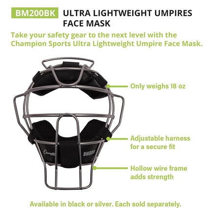 Champion Sports BM200SL Lightweight Umpire Face Mask, Silver