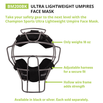 Champion Sports BM200SL Lightweight Umpire Face Mask, Silver