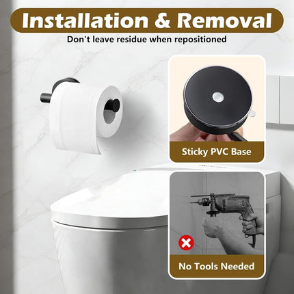 YOHOM Suction Cup Toilet Paper Holder No Drill Bathroom Tissue Holder with Strong Suction Removable Wall Mount Stainless Steel Paper Roll Holder for Kitchen Bath,Matte Black, 1 PCS