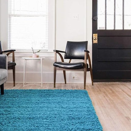 Unique Loom Solo Solid Shag Collection Modern Plush Turquoise Rectangle (2' x 3')