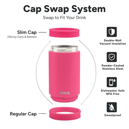 DUALIE 3 in 1 Insulated Can Cooler - Universal Size for 12 oz Cans, Slim Cans, and Bottles - 10+ Colors Available, Magenta