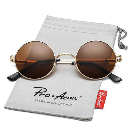 Gafas de sol polarizadas pequeñas redondas Pro Acme para hombres y mujeres, estilo retro, con montura de metal, UV400, C6 - Marco dorado/Lente marrón, Pequeñas