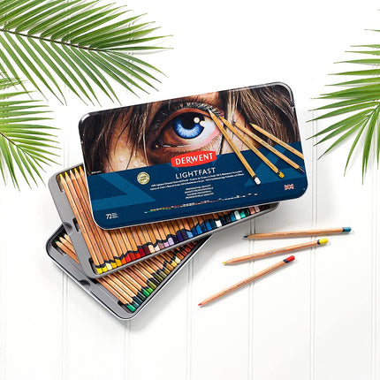 Derwent Lightfast Pencils Set Of 72 In Tin, 4mm Round Core, Premium Core Strength, Creamy Texture, Ideal For Fine Art Drawing & Colouring, Professional Quality, 2302722