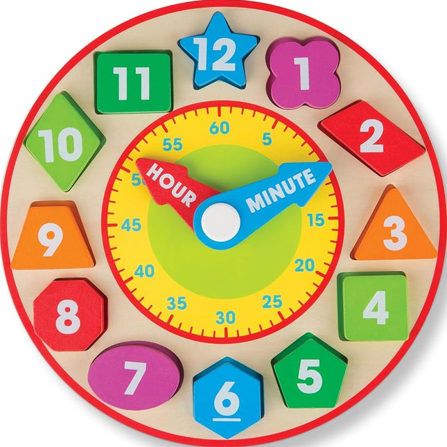 Melissa & Doug Shape Sorting Clock (Developmental Toy, Sturdy Wooden Construction, Develop Time-Telling Skills)