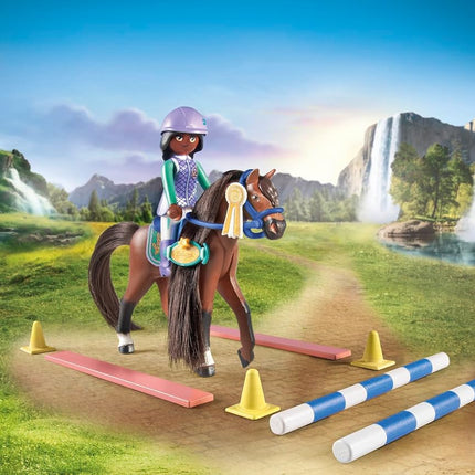 Playmobil 71355 Horses of Waterfall Jumping Arena with Zoe and Blaze, training for the championship with rewards, fun imaginative role-play, sustainable play sets suitable for children ages 5+