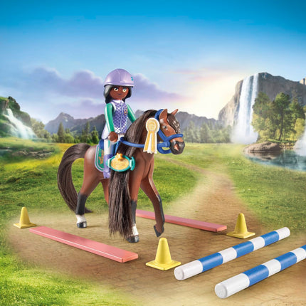 Playmobil 71355 Horses of Waterfall Jumping Arena with Zoe and Blaze, training for the championship with rewards, fun imaginative role-play, sustainable play sets suitable for children ages 5+