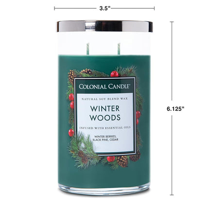 Vela aromática Colonial Candle de 2 mechas en vaso con tapa - Winter Woods (538g) - Fragancia especiada de invierno para tu hogar - Vela aromática grande con hasta 60 horas de duración - Mezcla de cera de soja