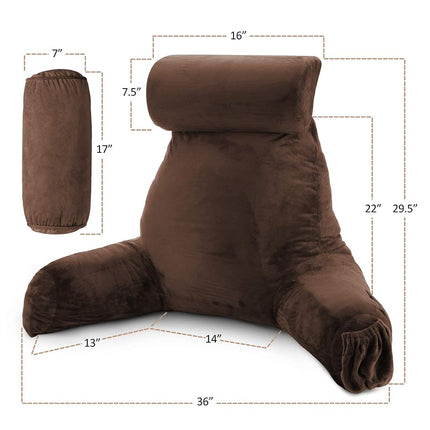 Clara Clark Reading, Bed Rest Arms for Kids Teens & Adults Premium Shredded Memory Foam TV Pillow, Large, Brown