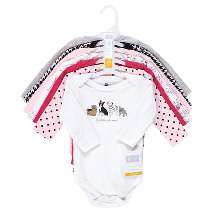Hudson Baby unisex-baby Cotton Long-sleeve Bodysuits, Girl Dogs 7-pack, Preemie