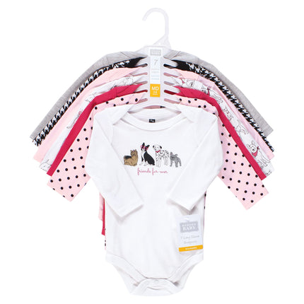 Hudson Baby unisex-baby Cotton Long-sleeve Bodysuits, Girl Dogs 7-pack, Preemie