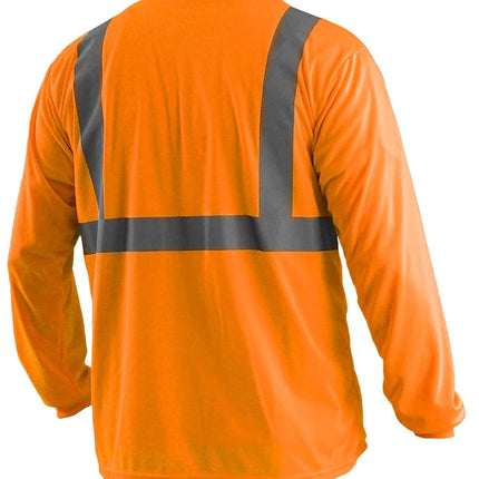 OccuNomix LUX-LSET2B-O3X Classic Standard Long Sleeve Wicking Birdseye T-Shirt with No Pocket, Class 2, ANSI Wicking Polyester Birdseye, 3X-Large, Orange (High Visibility)