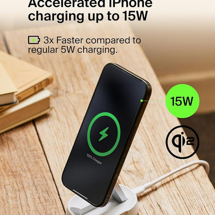 Belkin Convertible Magnetic Charging Stand 15W - MagSafe-Compatible Fast Qi2 Charger, iPhone Charger for Apple iPhone 16, 16 Plus, 16 Pro, 16 Pro Max, iPhone 15 & 14, Apple Airpods Pro, & More - White